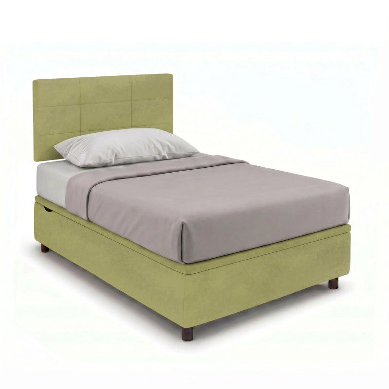 Letto imbottito Singolo 80x190 cm Square - Contenitore,Microfibra,Tè verde
