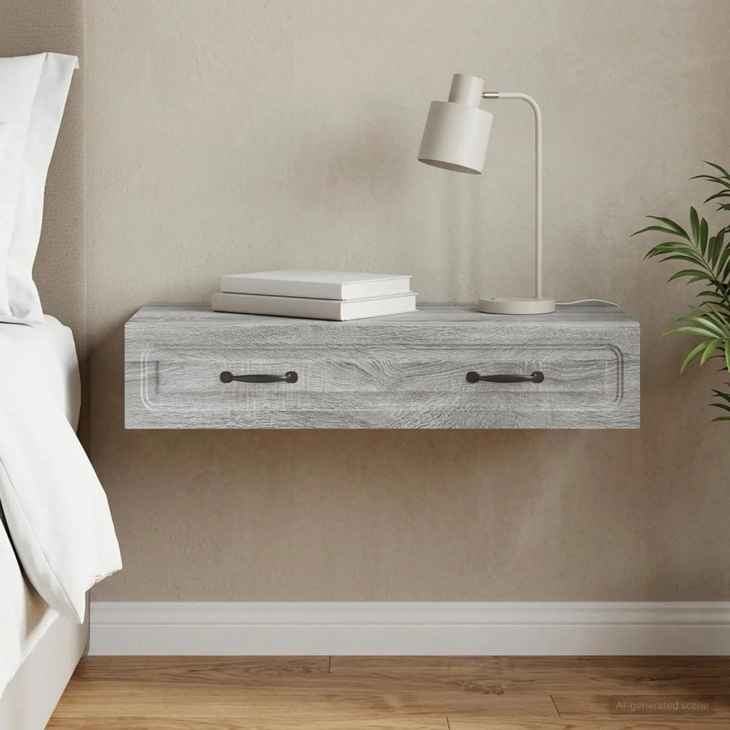 Tavolino da Parete Laterale Grigio Sonoma 87,5 x 34,5 x 17 cm 899351