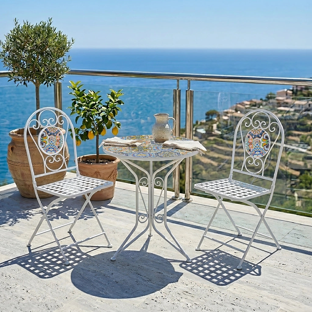 Set Bistrot Tavolino Con 2 Sedie Con Mosaico In Ceramica Per Esterno Terrazzo Giardino Pieghevoli Patio Casa,Bar,Ristoranti,Mobili Giardino Mod-Sciacca