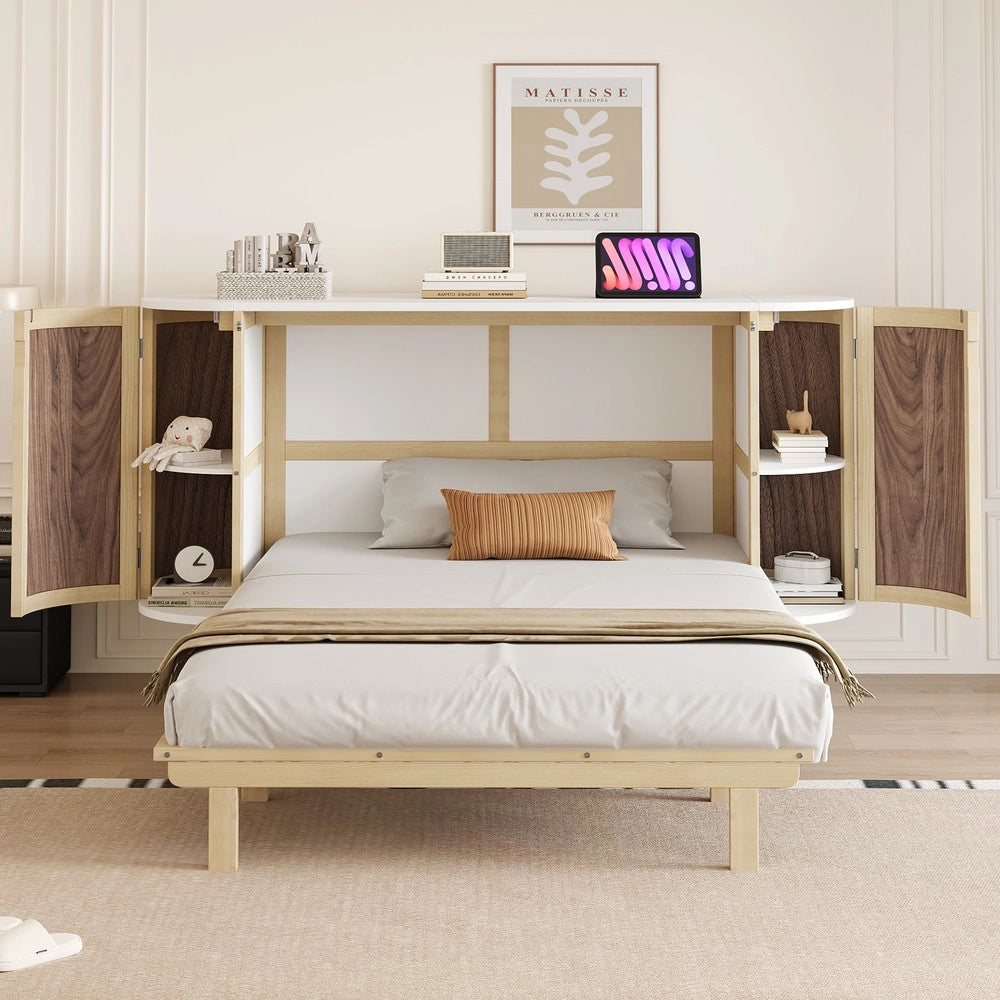 Letto a Muro Verticale con Rete a Doghe ¨C MINIMAL ¨C Legno, Contenitore, 140x200