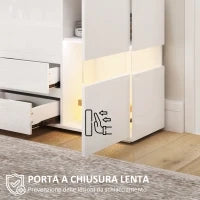 Credenza Moderna con LED Regolabile con Telecomando, 4 Cassetti e 2 Armadietti, 120x34x70 cm, Bianco