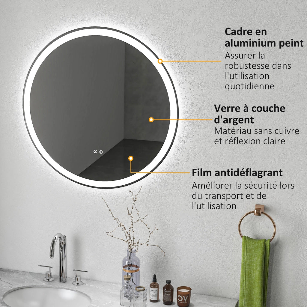 Specchio LED da bagno tondo 80 cm ¨C zephmum ¨C bianco argentato