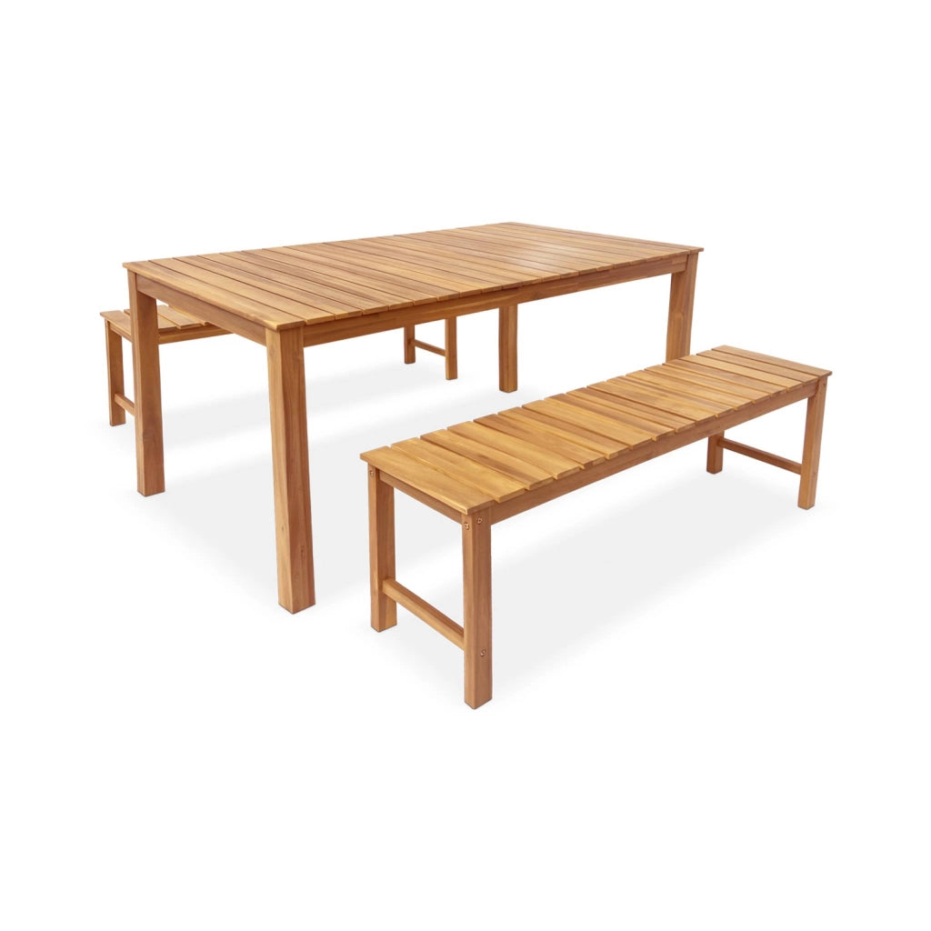 Panca in acacia e legno chiaro, 140cm, marrone naturale