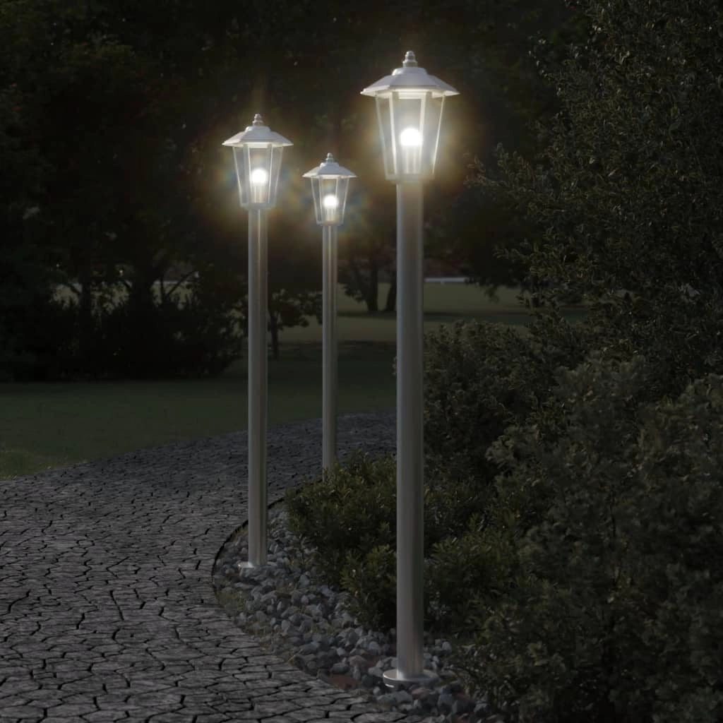 Set di 3 lampade da terra per esterni color argento 120 cm acciaio inox argento 02_0042557