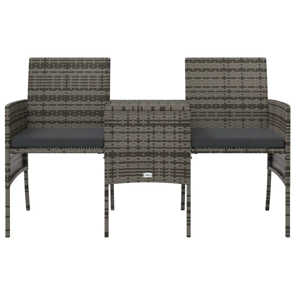 Divano da Giardino a 2 Posti Tavolino e Pouf Polyrattan Grigio