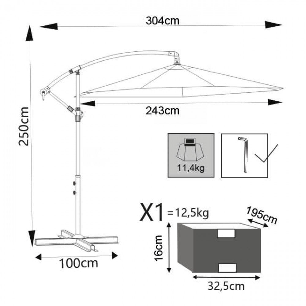 Ombrellone da Giardino Almeria Decentrato 2,5x2,5 m in Acciaio Ecrù