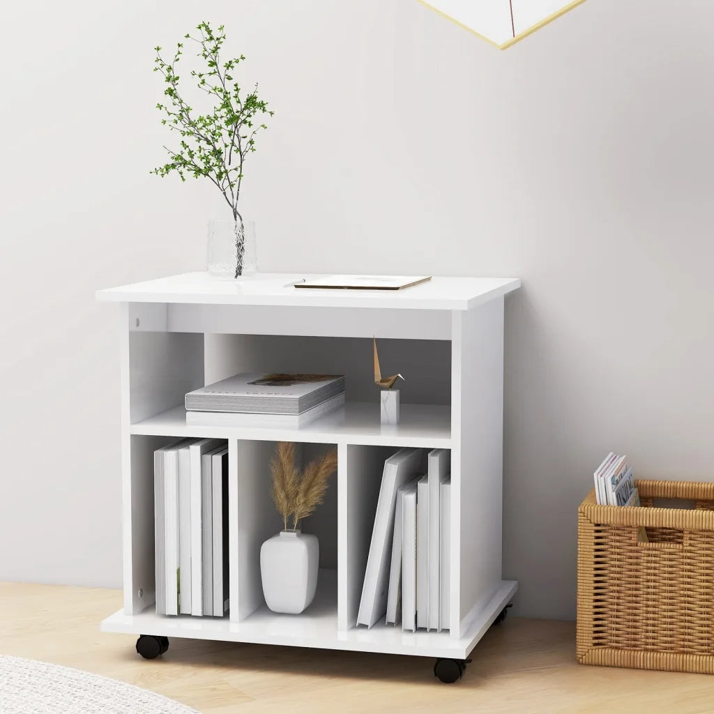 Mobiletto con Ruote Bianco Lucido 60x45x60 cm Legno Multistrato 808482