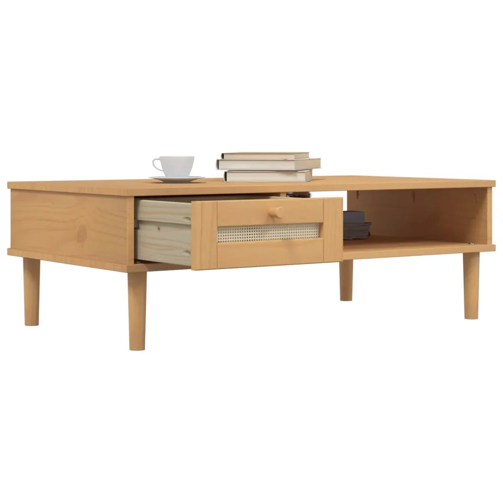 Tavolino SENJA Aspetto Rattan Marrone 100x55x33 Legno Massello 358046