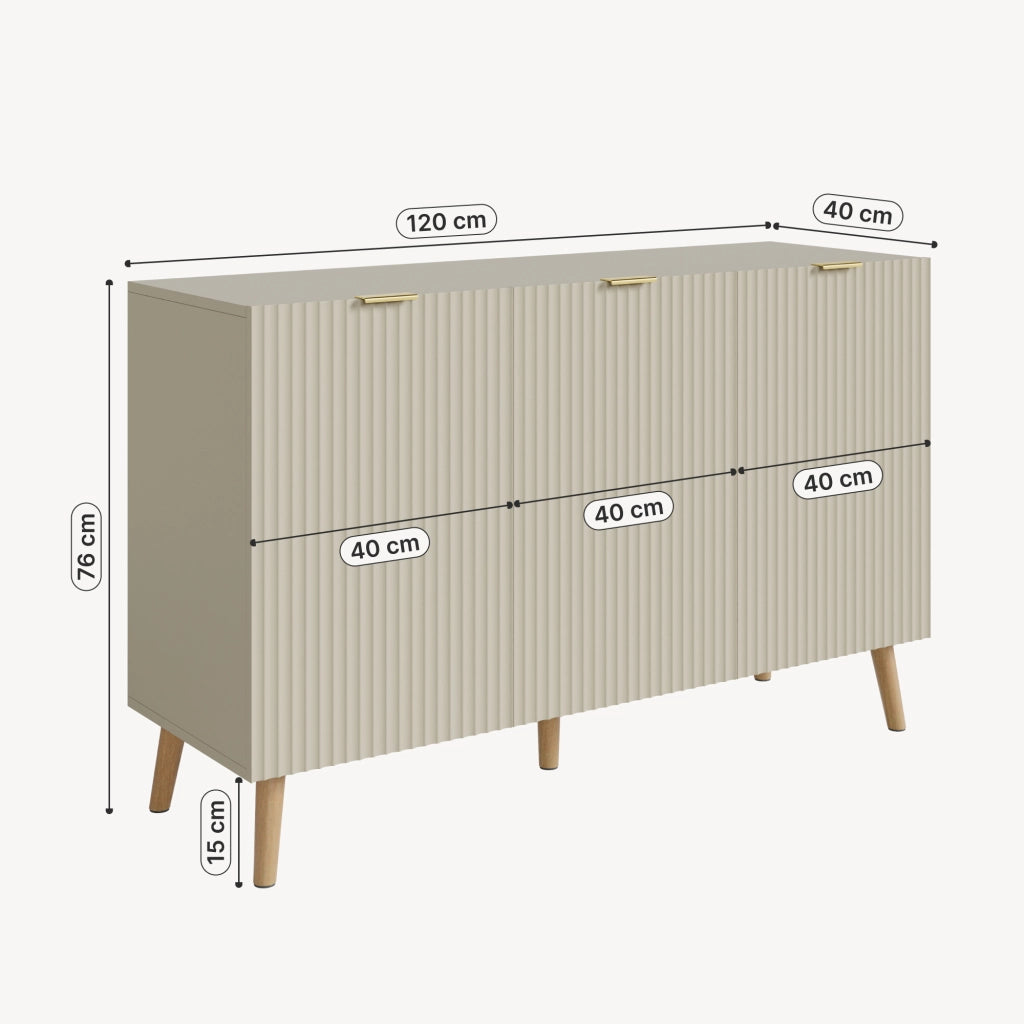 Credenza Nand Madia con 3 Ante Scanalate 120x40x76 cm color Sabbia [en.casa]