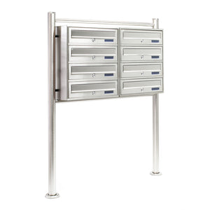 Cassetta postale condominiale autoportante, 8 posti, acciaio inox, 945 x 270 x 1500 mm, 2 moduli