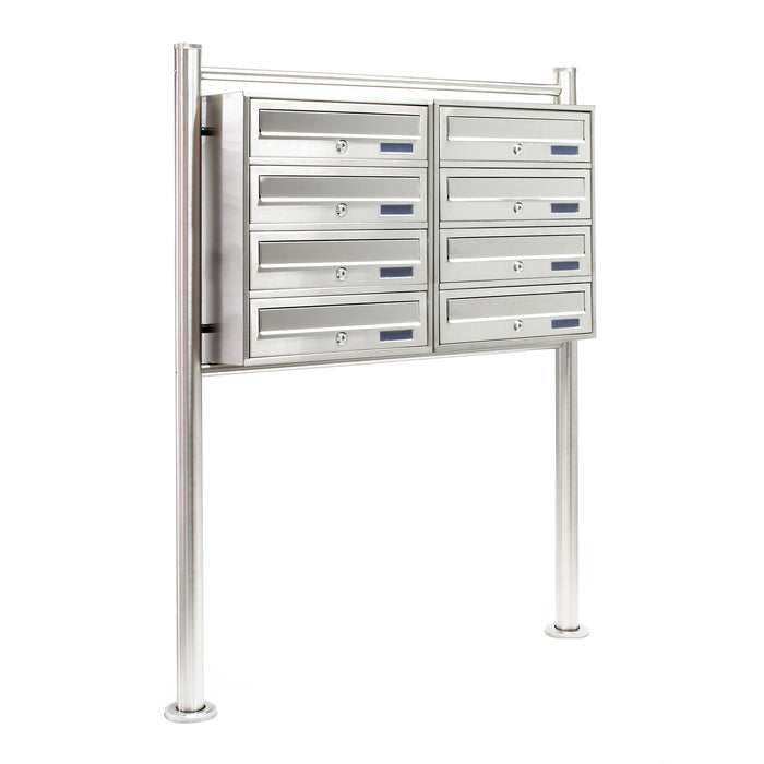 Cassetta postale condominiale autoportante, 8 posti, acciaio inox, 945 x 270 x 1500 mm, 2 moduli