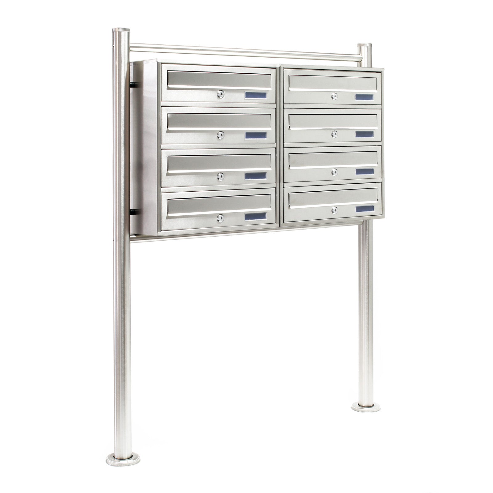 Cassetta postale condominiale autoportante, 8 posti, acciaio inox, 945 x 270 x 1500 mm, 2 moduli