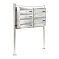 Cassetta postale condominiale autoportante, 8 posti, acciaio inox, 945 x 270 x 1500 mm, 2 moduli