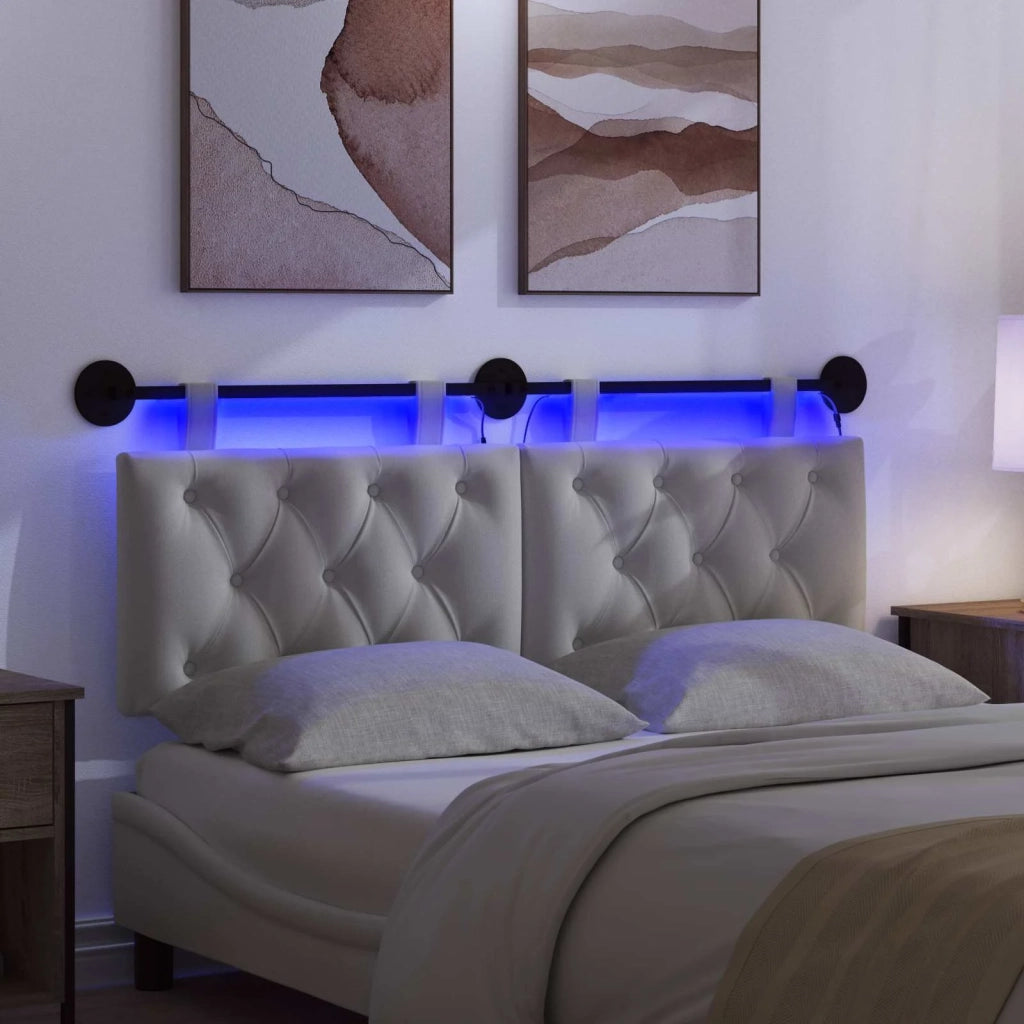 Testiera sospesa Con luce LED Bianco Tessuto