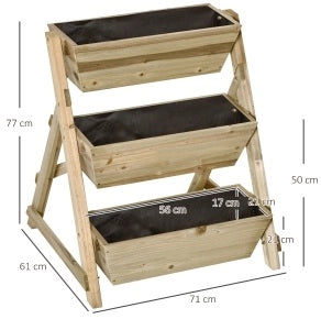 Scala da giardino in legno con 3 ripiani per piante 71x61x77 cm
