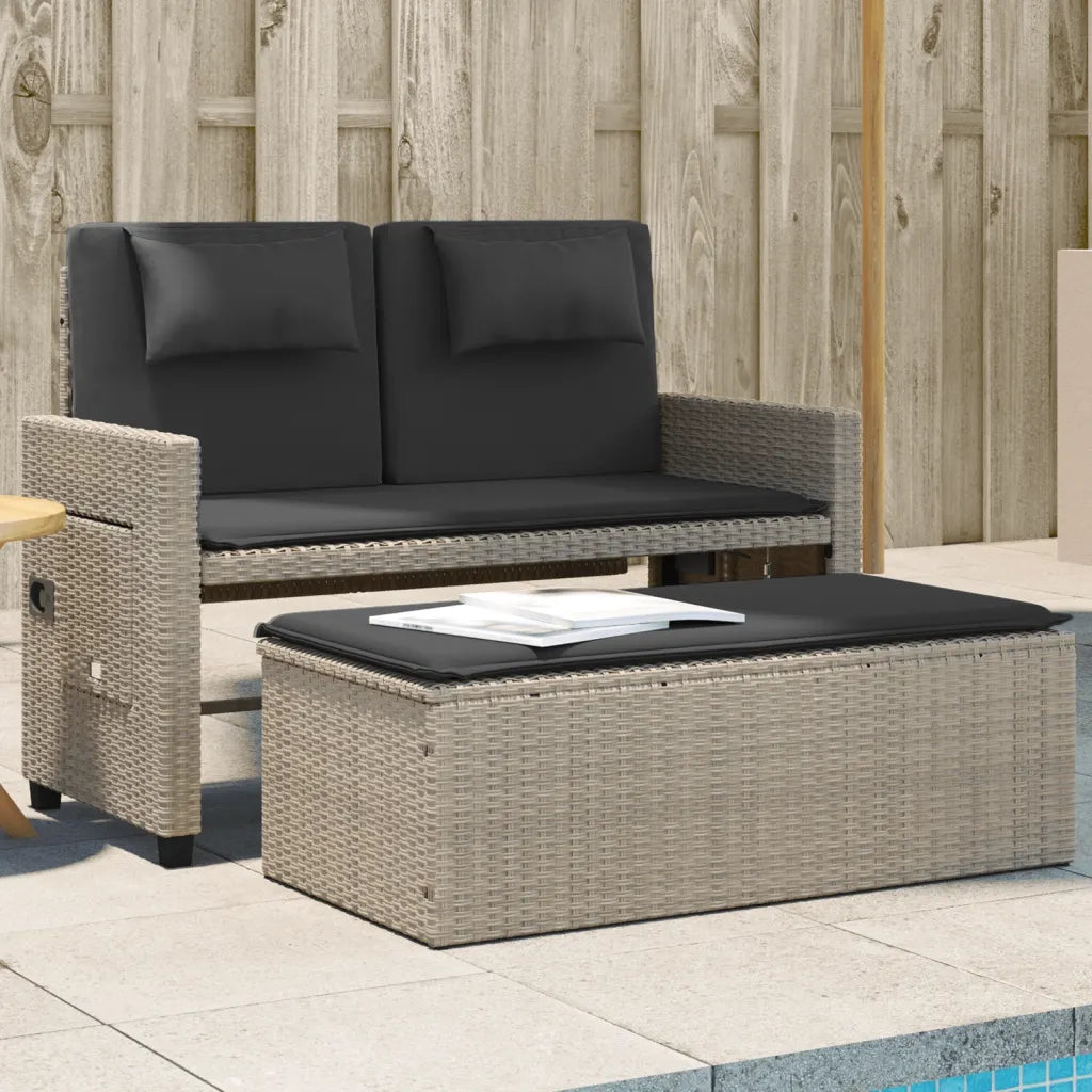 Panca Reclinabile Giardino con Cuscini-Sgabello-Sedia da esterno Grigio Chiaro Polyrattan 961355