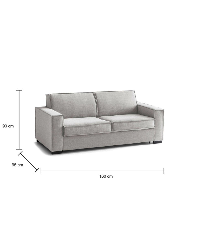 Divano Letto Alk, Divano a 2 posti, Made in Italy, SofÒ  Soggiorno con apertura girevole, in tessuto imbottito, con Braccioli slim, cm 160x95h90, Grigio