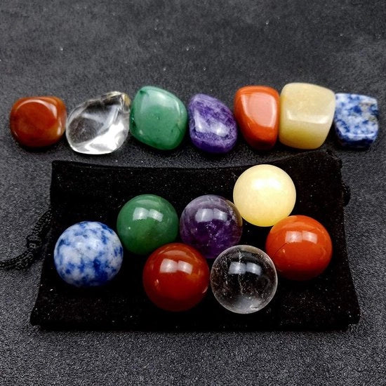 Set di cristalli 14 pezzi - cristalli del chakra - cristalli curativi - contenitore per meditazione/cristalli - inclusa scatola di regalo - 2cm/20-30mm - cristalli curativi