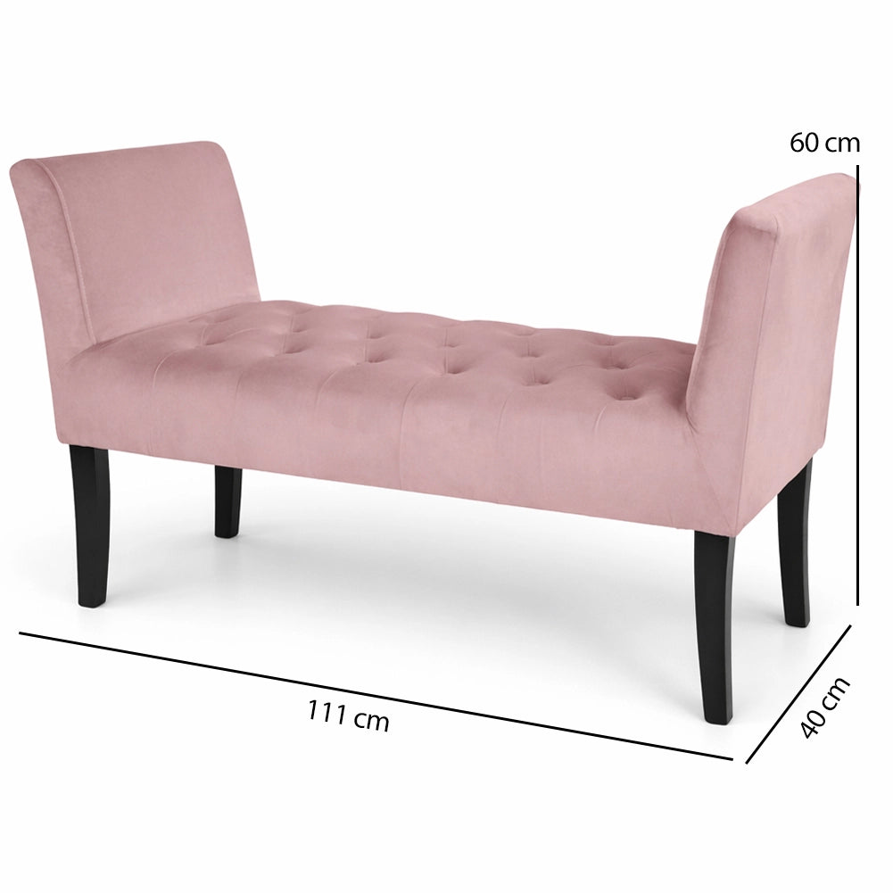 Panca Rosa con Piedi in Legno e Rivestimento Velluto Camera da Letto Ingresso