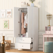 Armadio singolo con due cassetti 70x40x170 cm in MDF bianco