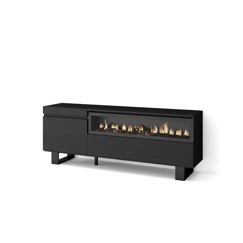 Mobile TV Soggiorno, 150x35x57cm, Per TV fino a 65", Camino elettrico, Design industriale, Nero RF2485
