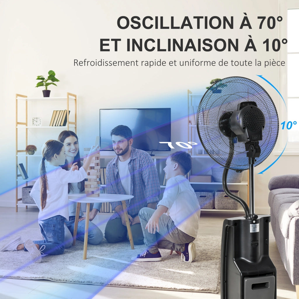 Ventilatore con Nebulizzatore 90 W ¨C zephmum ¨C Nero, Ruote, Telecomando, Timer, Oscillazione