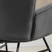 Sedia a Dondolo con Trapuntatura, Base in Legno, Velluto, fino a 150 kg, Grigio Scuro
