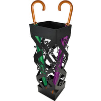 Portaombrelli da Ingresso Design Floreale Quadrato 15,5x15,5x49 cm in Ferro Nero