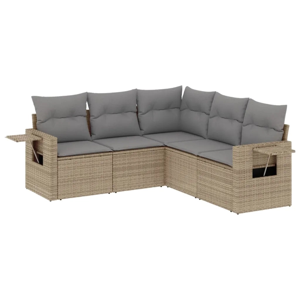 Set Divano da Giardino 5 pz con Cuscini Beige in Polyrattan 3252486