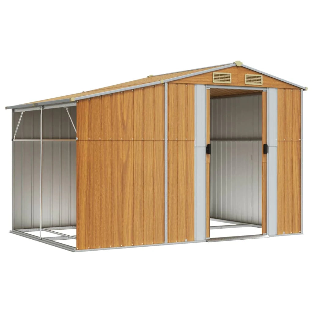 Casetta da giardino cabina ripostiglio casetta da esterno robusta casetta per attrezzi colore chiaro 277 x 192,5 x 179 cm acciaio zincato marrone 02_0022312