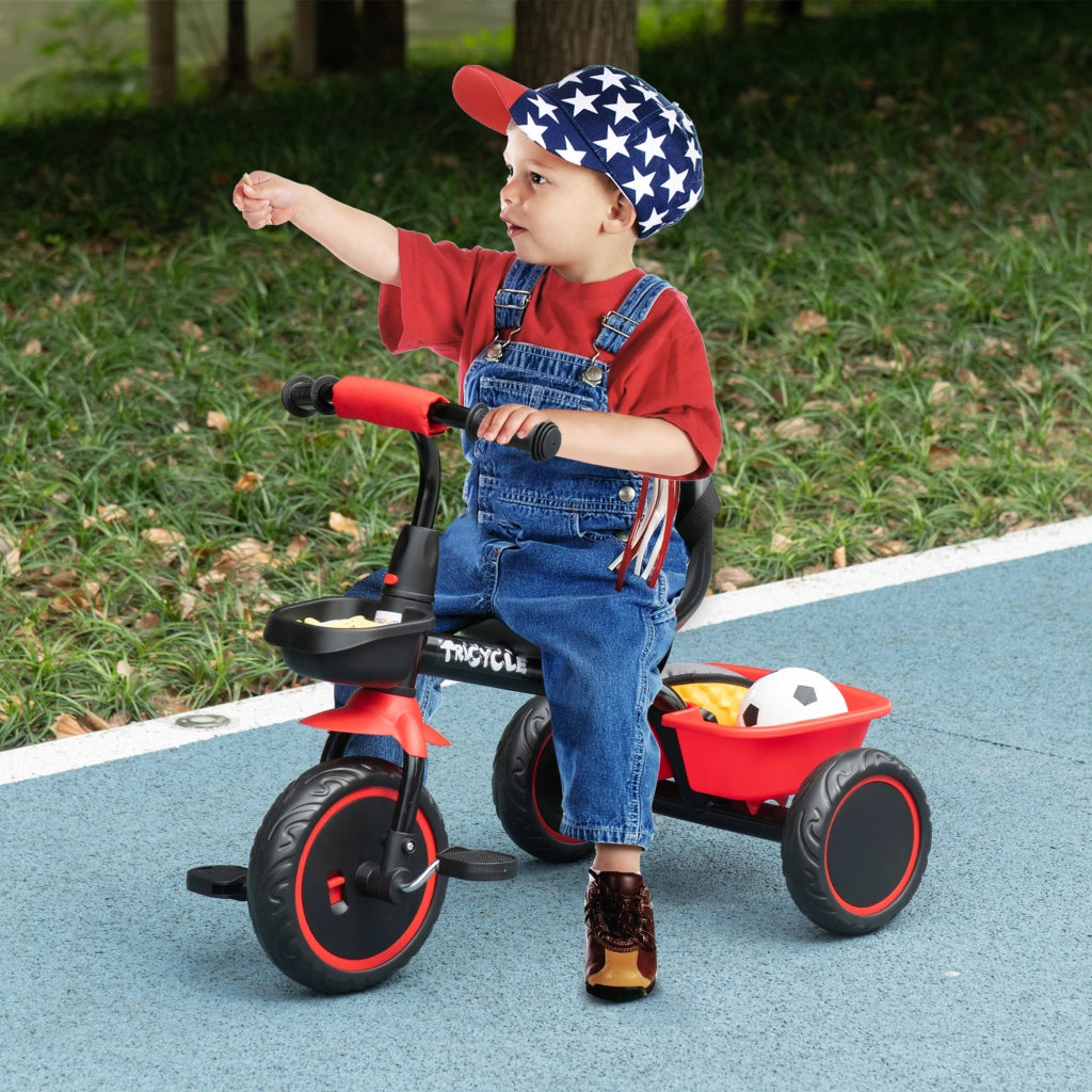 Triciclo per Bambini 2-5 Anni Bicicletta per Bambini con Seduta Regolabile Cestino e Parafango 80x48x63 cm in Acciaio e
