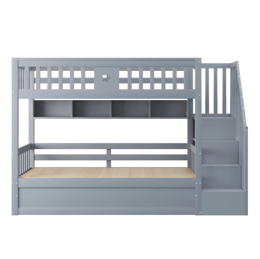 Letto a soppalco 90x200 cm con vano contenitore idraulico, scala contenitore e ripiani