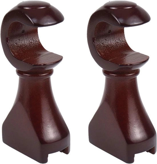 Set di 2 Supporti per Tendine in Legno con Maniglie in Cuoio per Tendine di 28 mm