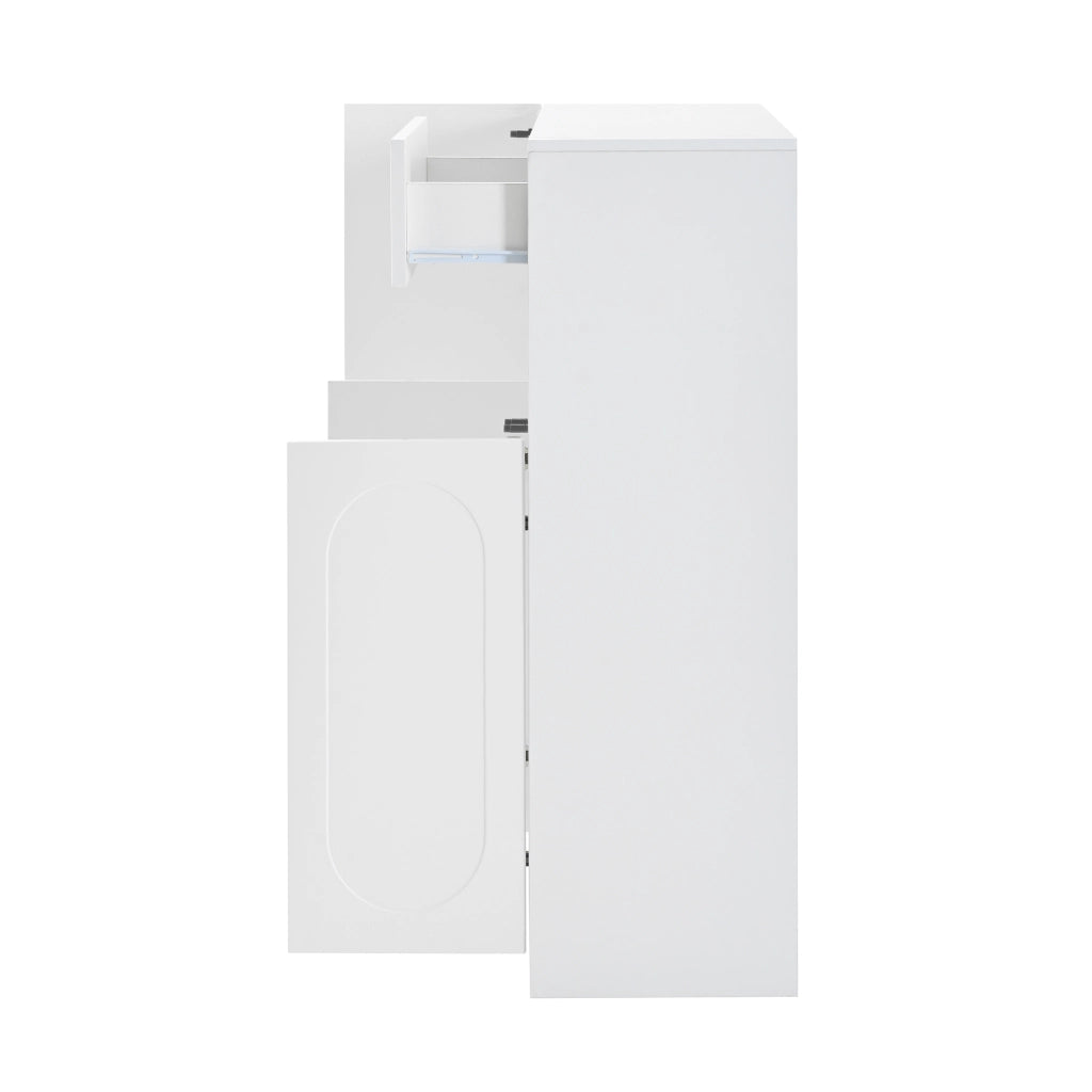 OKWISH Scarpiera con Panca, Vano Aperto e Ripiani Regolabili, Chiusura Ammortizzata, Bianco, 130 x 35 x 110 cm