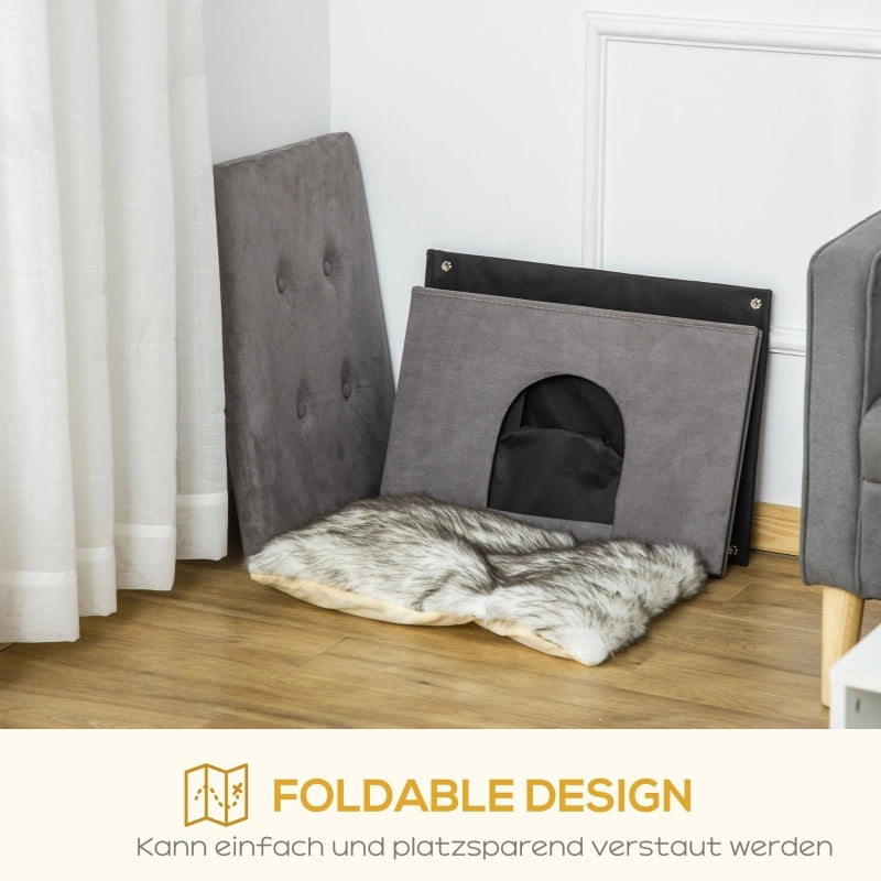 Tiragraffi per gatti 2 in 1 con apertura frontale e quattro piedi in MDF grigio 60 × 45 × 44,5 cm