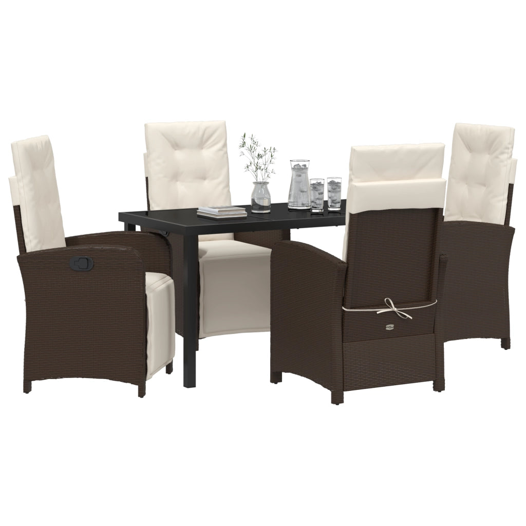 Set da pranzo da giardino 5 pezzi con cuscini in rattan polimero marrone