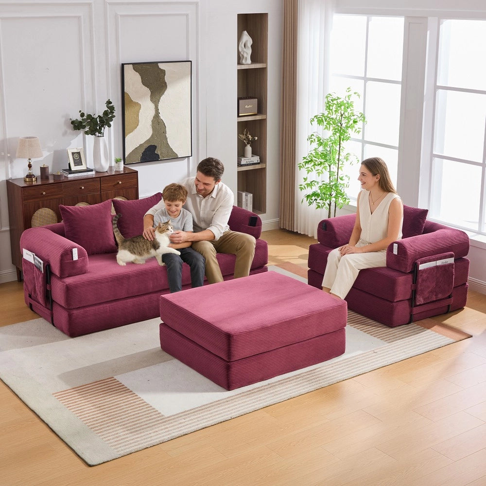 Divano 4 posti con poggiapiedi ¨C Minimal ¨C tessuto, struttura in metallo, cuscini inclusi