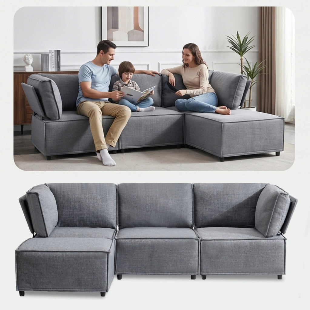 DIVANO Angolare Modulare 238x154 cm Grigio Chiaro