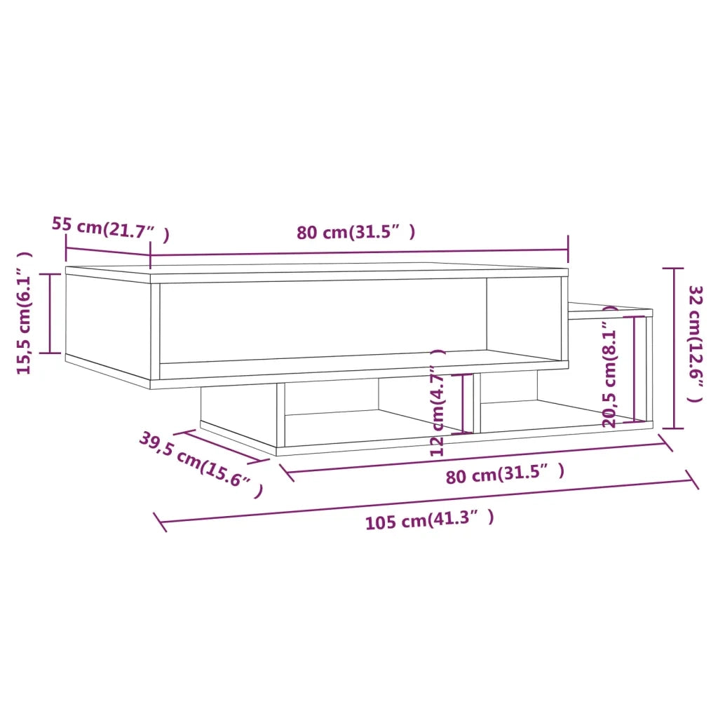 Tavolino da salotto | Tavolino da caff¨¨ | Tavolino da Soggiorno Rovere Fumo 105x55x32 cm Legno Multistrato