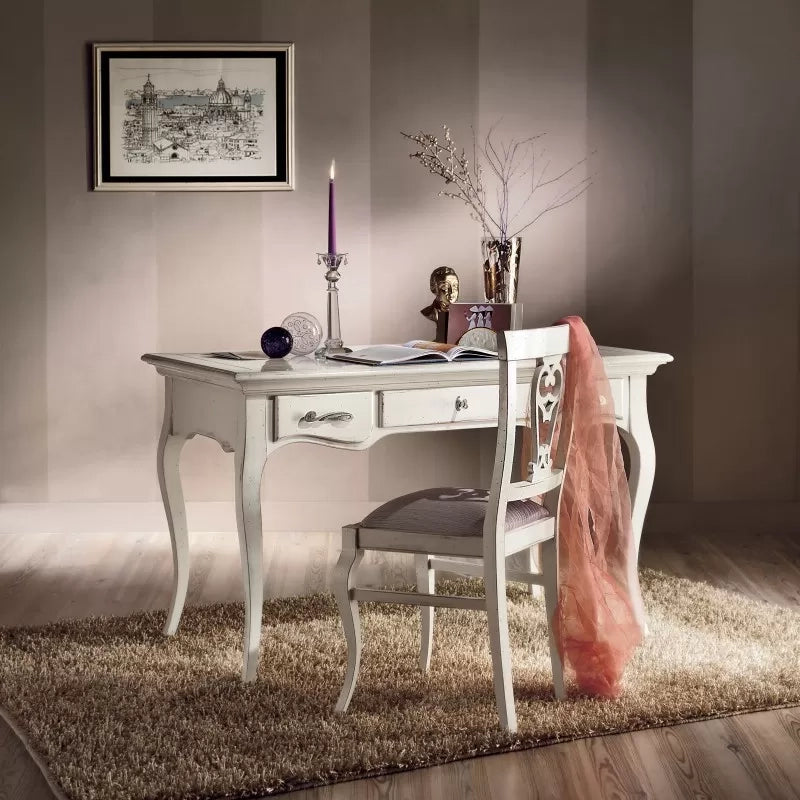 Scrivania classica 3 cassetti legno bianco shabby 130x70x78 - Mobili 2G