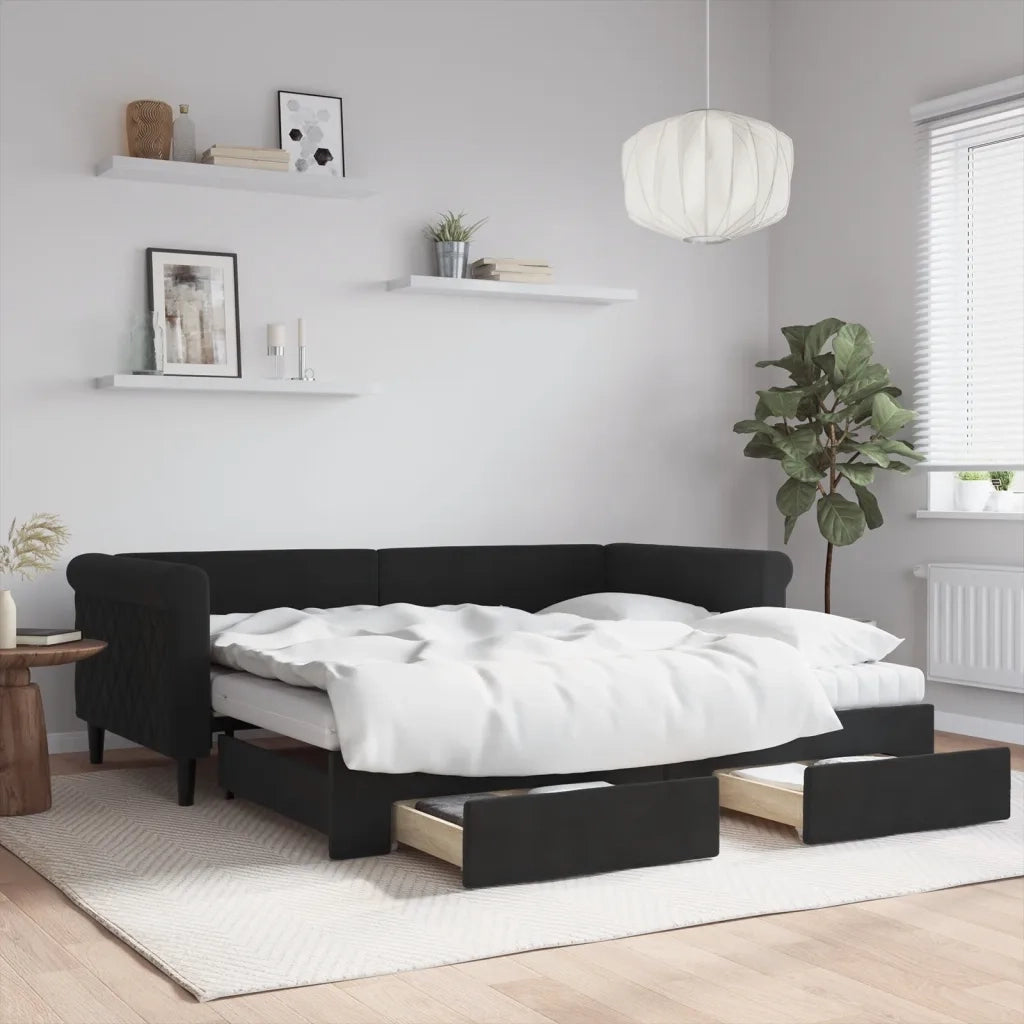 Divano Letto Estraibile con Cassetti Nero 90x190 cm in Velluto 3197858