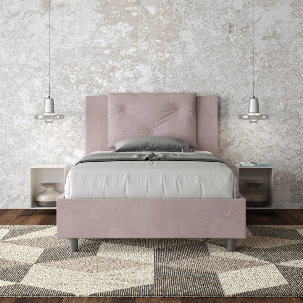 BS COM Letto una piazza e mezza con rete imbottito 110x190 microfibra glicine