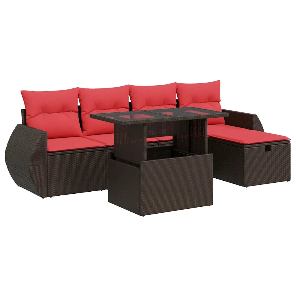 Set Divano da Giardino 6 pz con Cuscini Marrone Polyrattan Acacia 3327894