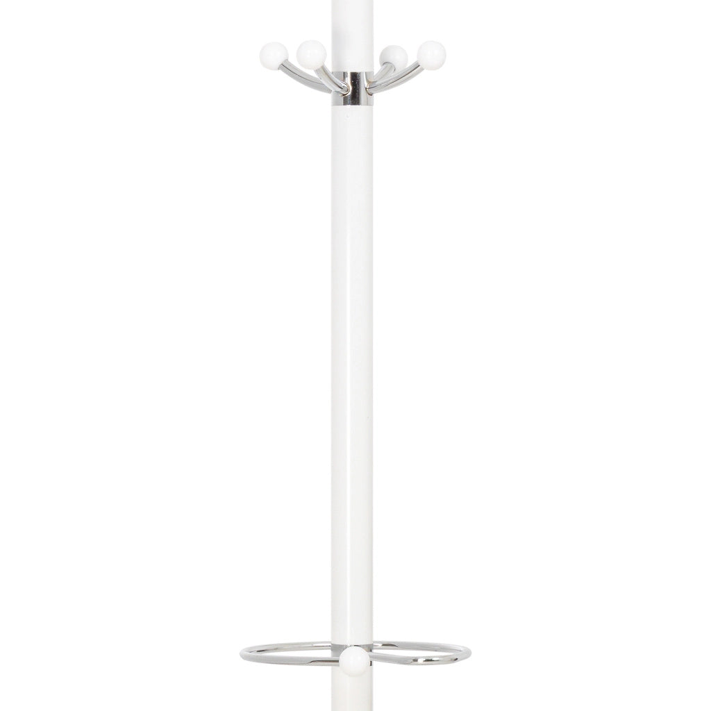 Perchero de metal blanco con paragüero  y 5 ganchos D36X 175h cm