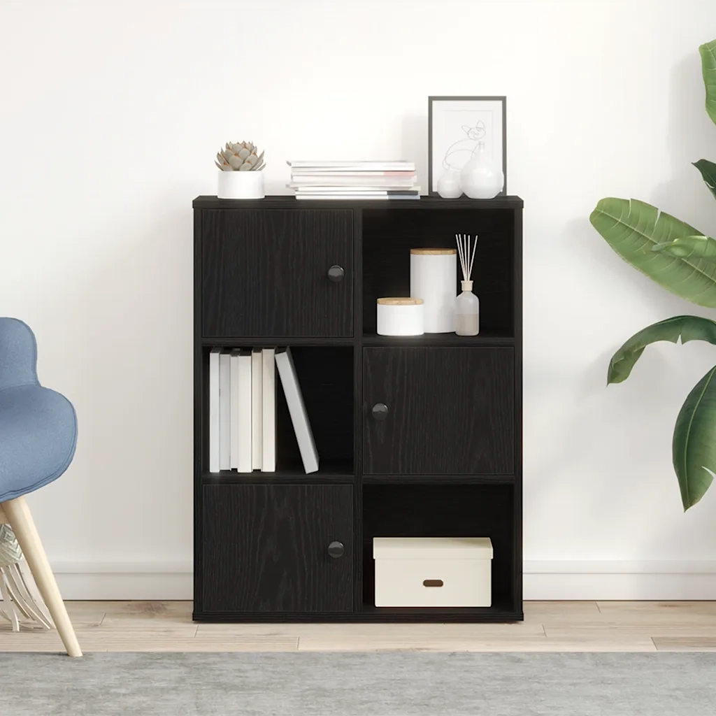 Libreria-Scaffale per Libri-Mobile di Stoccaggio Rovere Nero 60x24x76,5 cm in Legno Multistrato