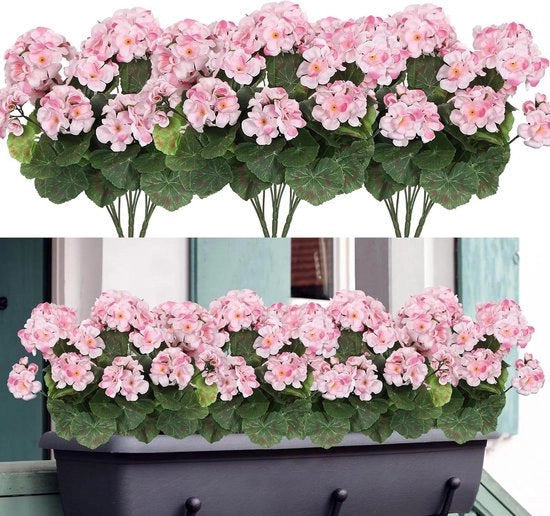 Geranio Plus - Fiori di plastica Geranio 3 racemi per decorazione esterna e interna giardino resistente UV - fiori di plastica imitanti geranio fiori di seta