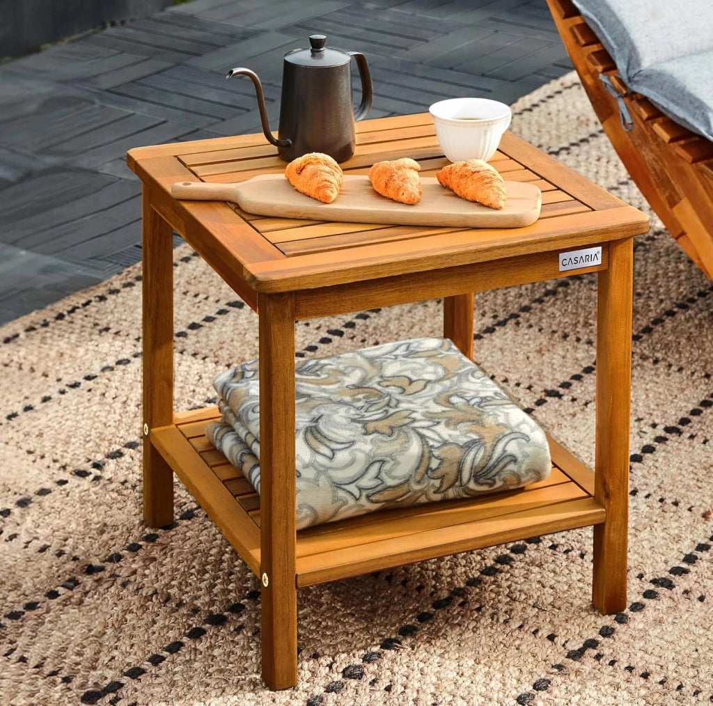 ® Tavolino da Giardino 45x45x45cm Portata 80kg 2 Ripiani Tavolo da Balcone Tavolo da Caffè Tavolo Piccolo Legno Acacia Tavolino estreno Legno