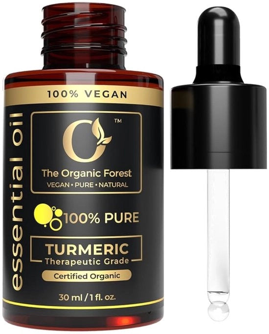 Olio di Curcuma 100% Puro - Olio Essenziale - Cura della Pelle - Macchie Oscuri - Ingredienti Naturali - Senza Test di Animali