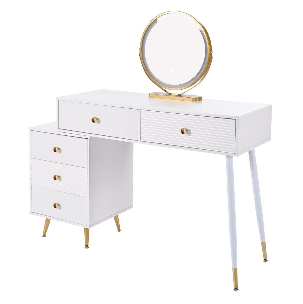 Toeletta bianca con specchio LED touch e mobile laterale posizionabile; 100 x 78 x 40 cm