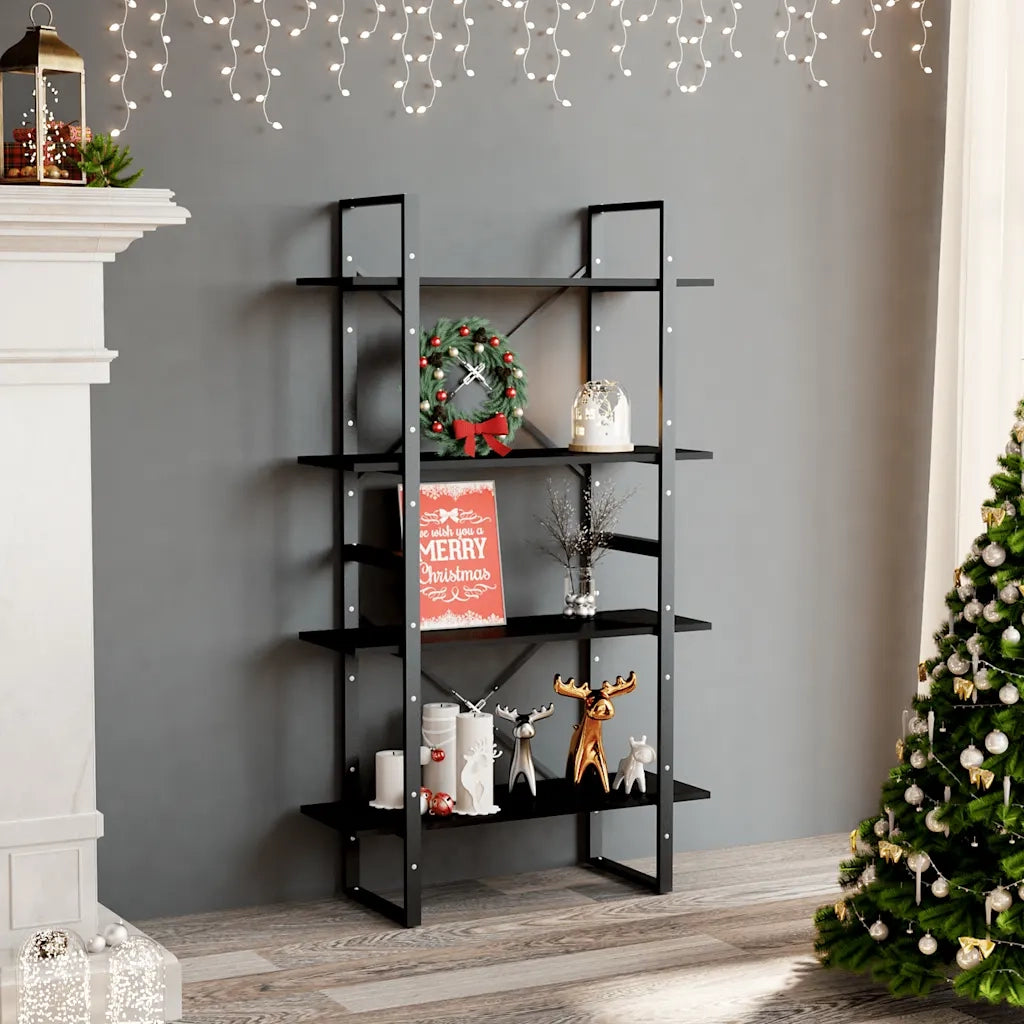 Libreria a 4 Ripiani-Scaffale per Libri-Mobile di Stoccaggio Nera 80x30x140 cm in Legno Multistrato
